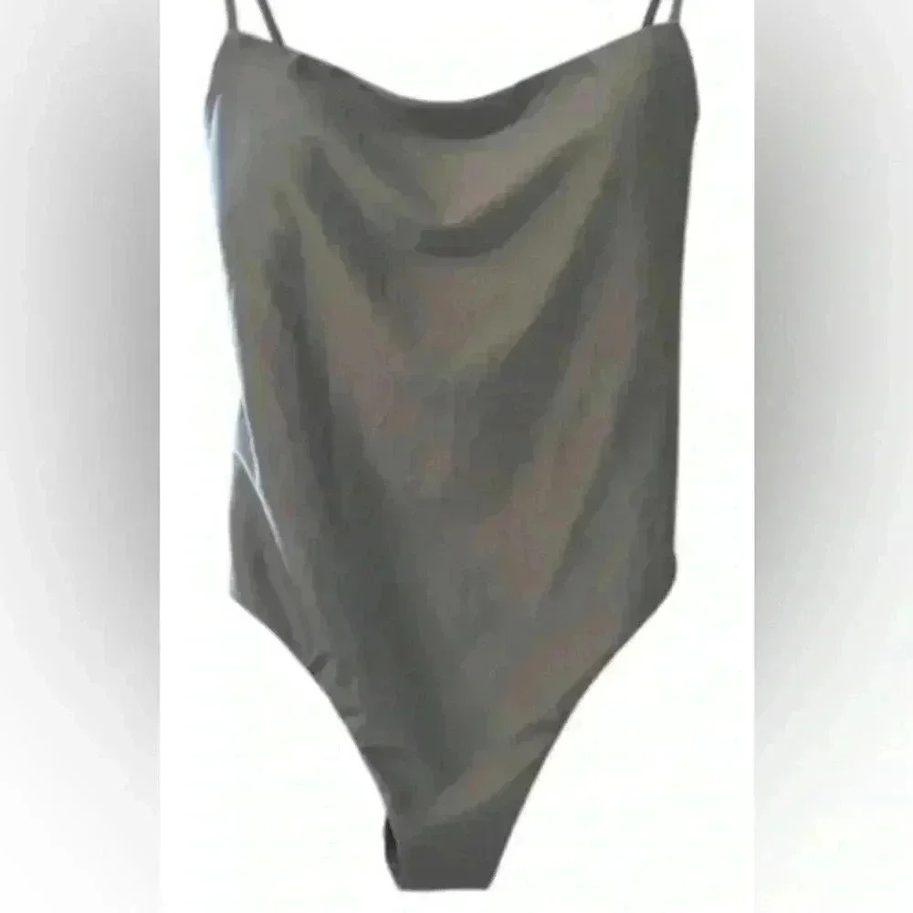 Shade & Shore Women’s High Leg Cheeky Silver Swimsuit Size M (8-10) NWT - Picture 1 of 6